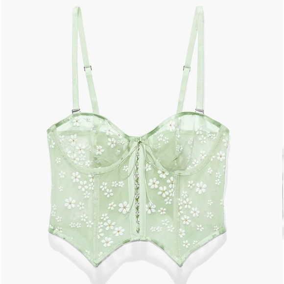 Savage X Fenty Mint Hint Green Puff Daisy Unlined Bustier Set with Bikini Panty - Picture 6 of 16